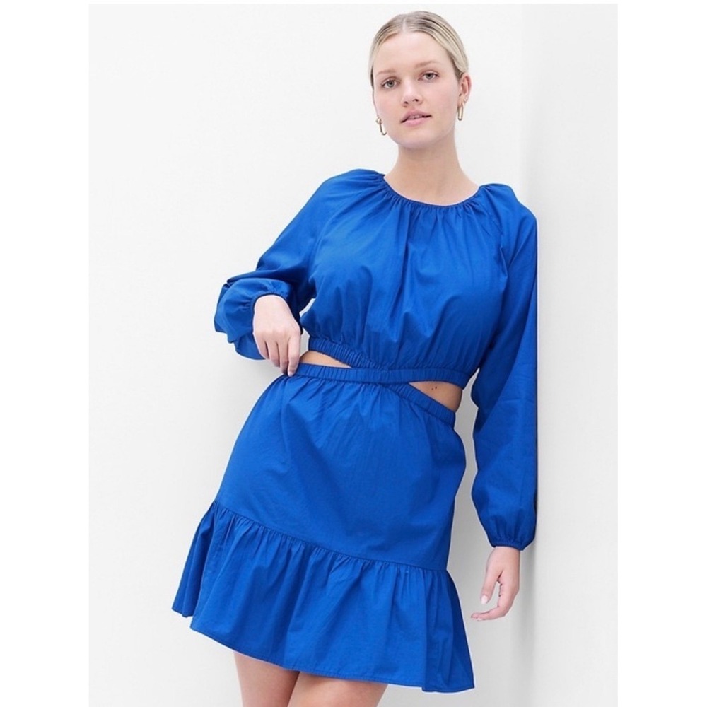 Gap Criss Cross Cutout Mini Dress Cobalt Blue Long Sleeve Tall Large